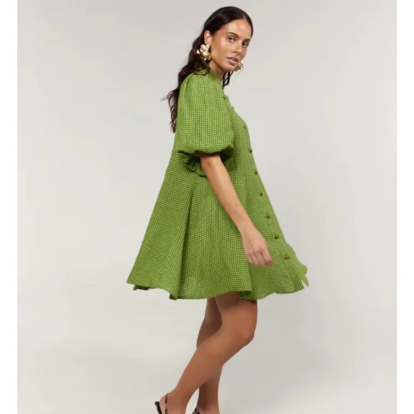 La Boheme Girls Peyton Mini Dress Green Gingham
